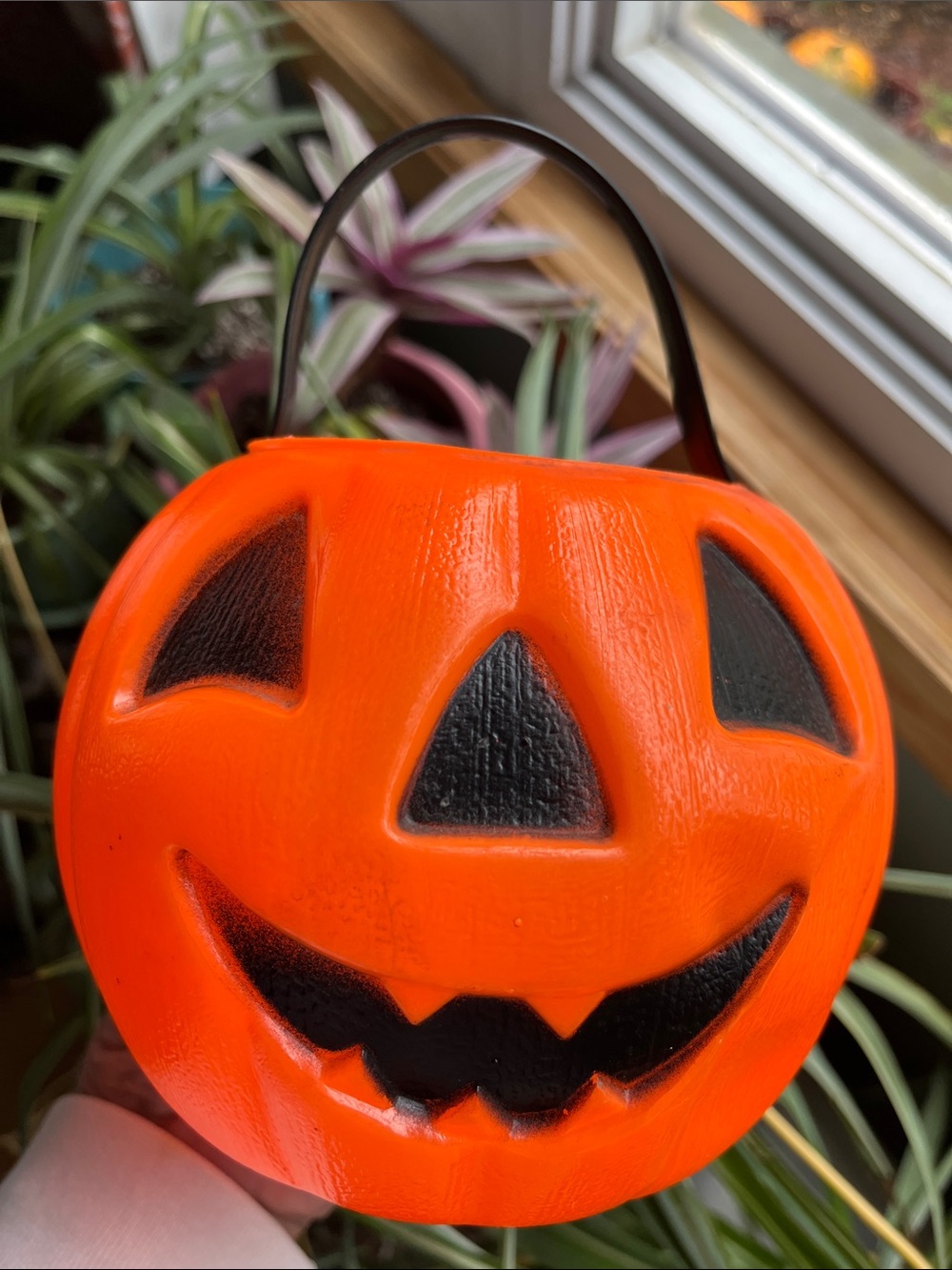 Vtg Jack O Lantern 5" Blow Mold Halloween Candy Bucket Trick or Treat Pail